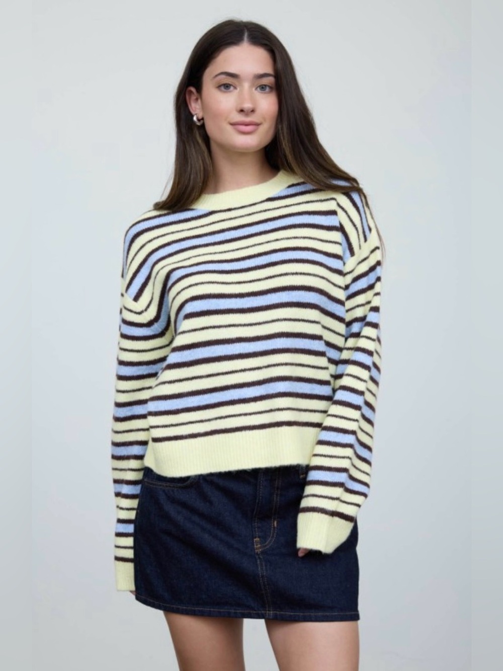 Butter yellow Striped Crewneck Sweater